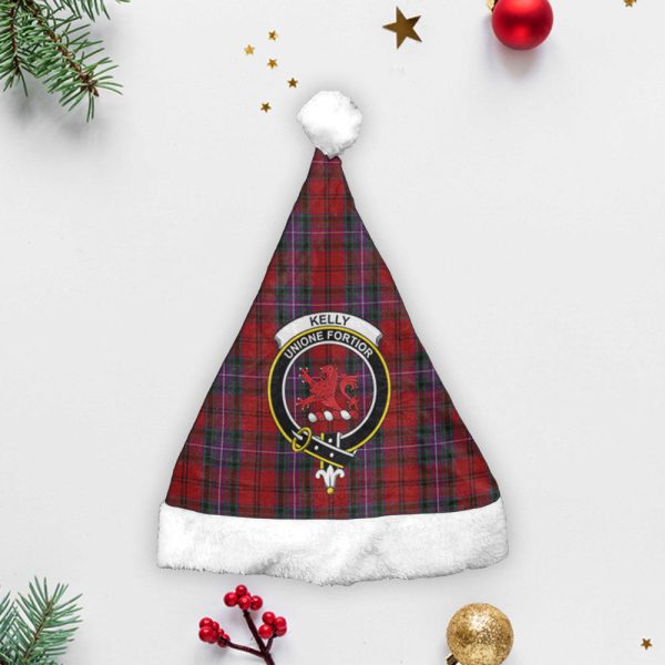 Kelly of Sleat Red Tartan Crest Christmas Hat For Sale - Image 3