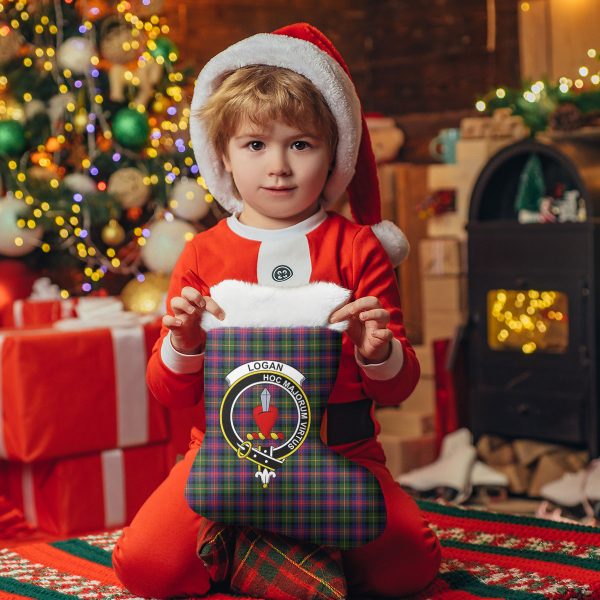Logan Modern Tartan Crest Christmas Stocking Online now