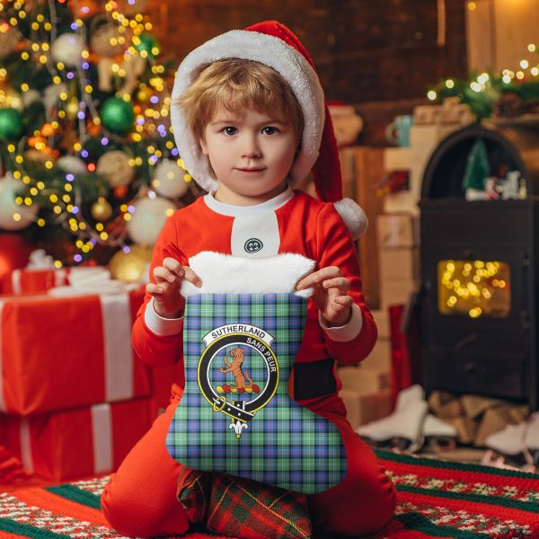 Sutherland Old Ancient Tartan Crest Christmas Stocking Sale