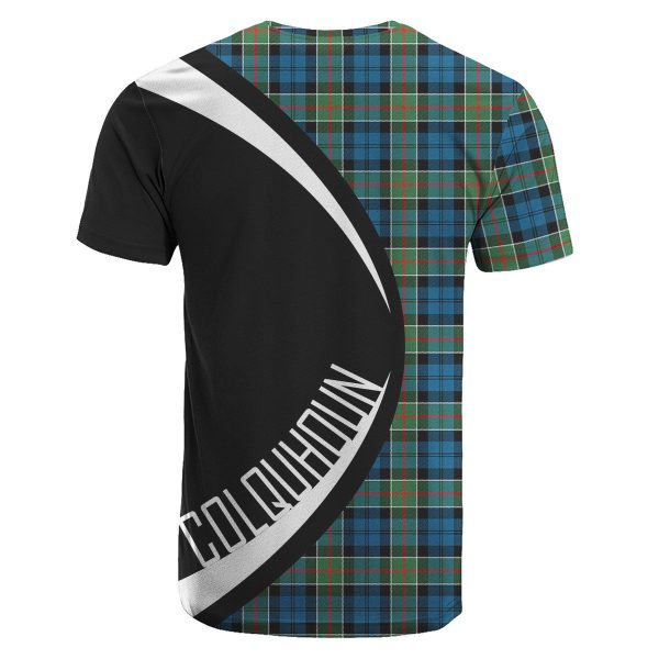 Colquhoun Ancient Tartan Crest T-shirt - Circle Style on Sale - Image 2