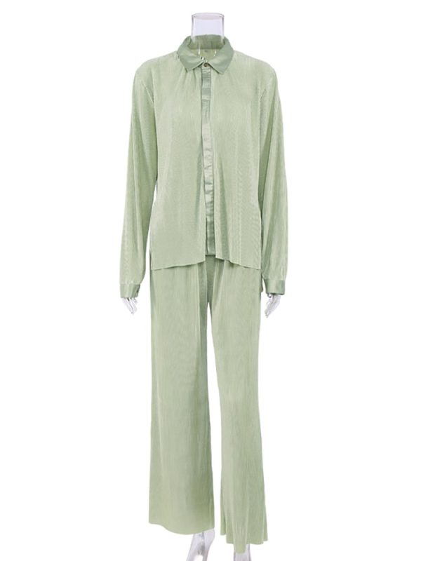 Pleated Wide Leg Pants Women Casual Loose Trousers Office Long Pants For Discount - Image 5