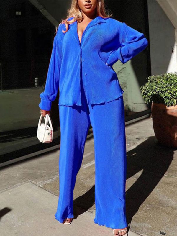 Women s Tracksuit Loose Long Sleeve Shirt Tops and Wide Leg Pants Hot on Sale - Image 5