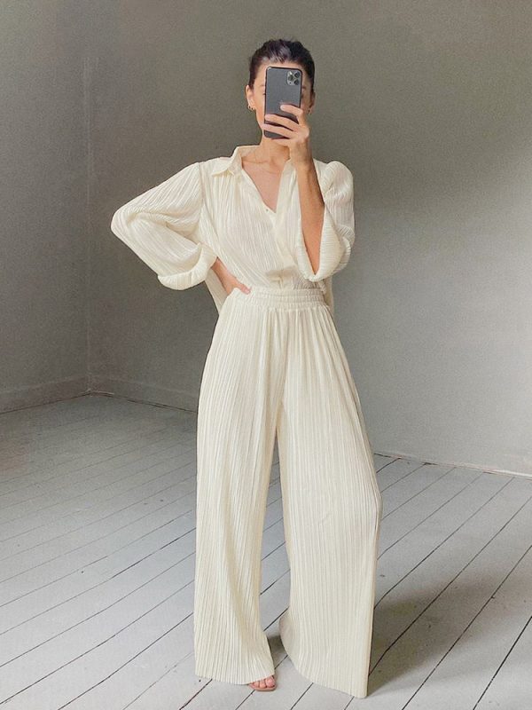 Pleated Wide Leg Pants Women Casual Loose Trousers Office Long Pants For Discount